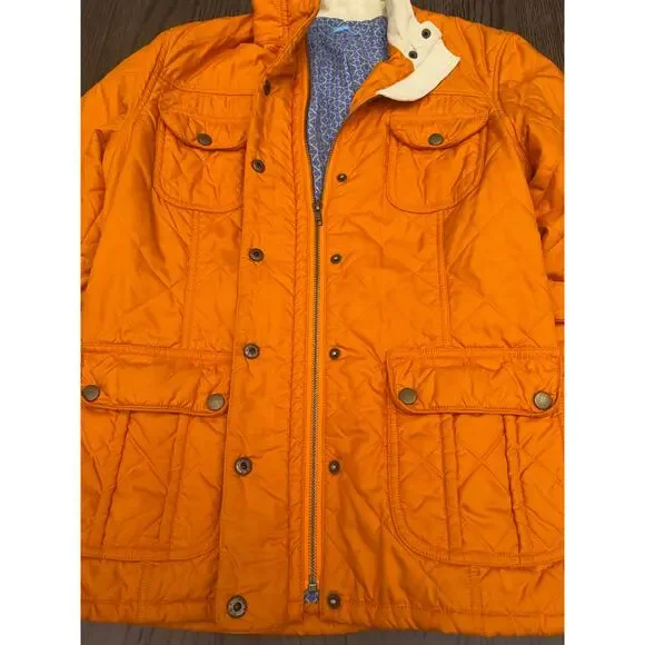 J McLaughlin Orange Quilted Jacket Belted Snap Front Medium Lightweight - Picture 8 of 14